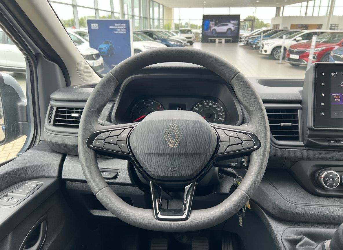 Renault Innenraum Cockpit mit Lenkrad, Instrumententafel und Touchscreen im Autohaus
