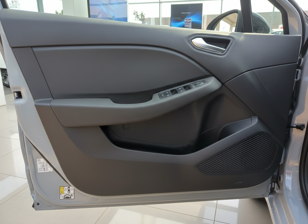 Fahrzeuginnenraum Fahrertür mit Fensterheber und Lautsprecher in grauem Design