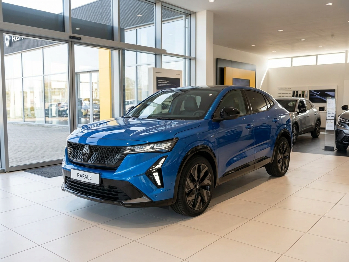 Renault Rafale SUV-Coupé in Blau metallic im Autohaus Showroom
