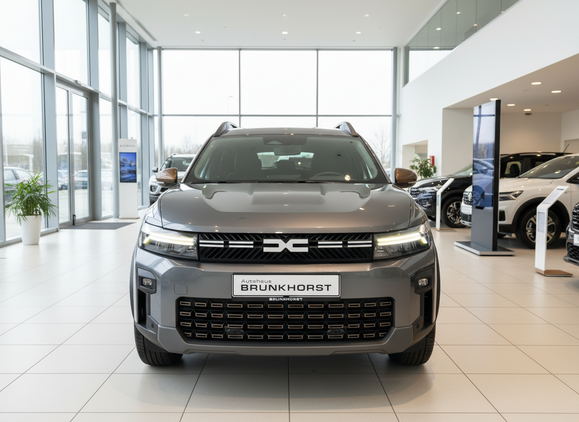 Dacia Duster SUV Frontansicht in Grau im Autohaus Brunkhorst Showroom