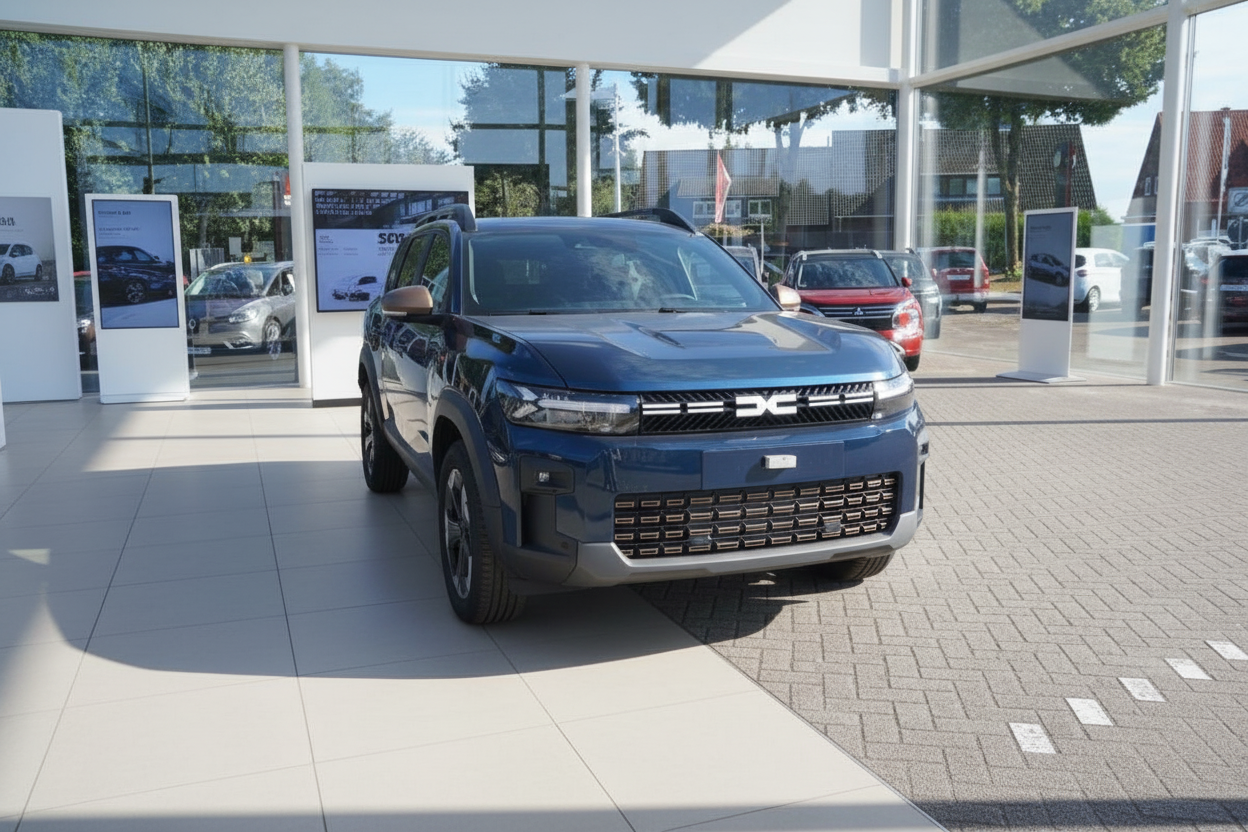 Dacia Jogger SUV in Dunkelblau in einem Autohaus-Showroom