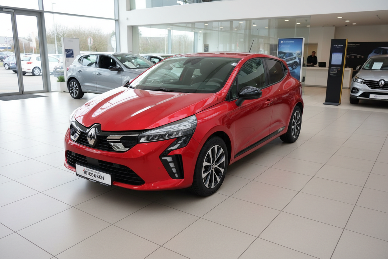 Roter Renault Clio V Fünftürer im Autohaus Wiebusch Showroom