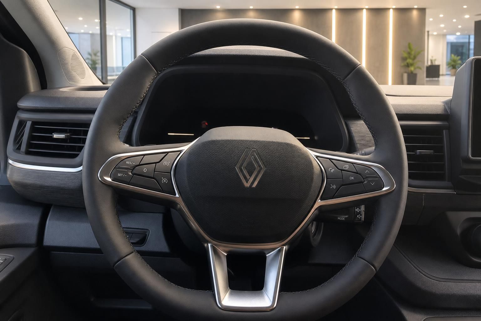 Renault Trafic Lenkrad mit Multifunktionstasten und Renault-Logo – Detailansicht