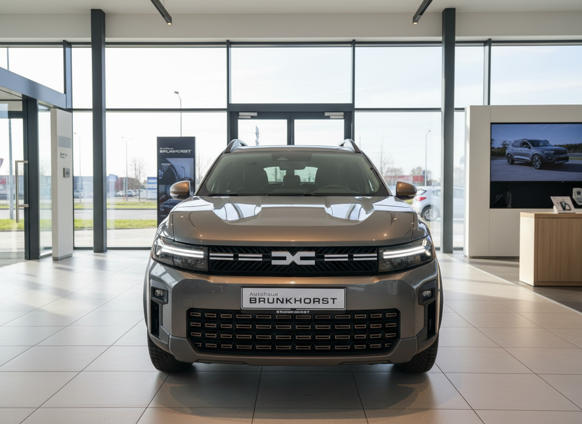 Dacia Duster SUV Frontansicht grau im Autohaus Brunkhorst Showroom