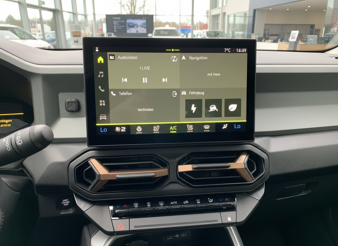 Dacia Duster Innenraum mit Infotainment-Display, Klimasteuerung und modernem Cockpit-Design