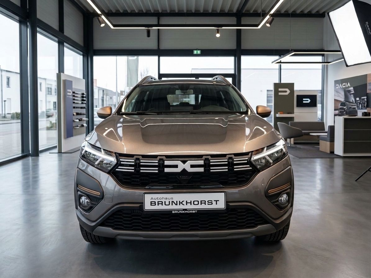 Dacia Jogger Frontansicht bronze metallic - Vorderseite des SUV im Dacia Showroom