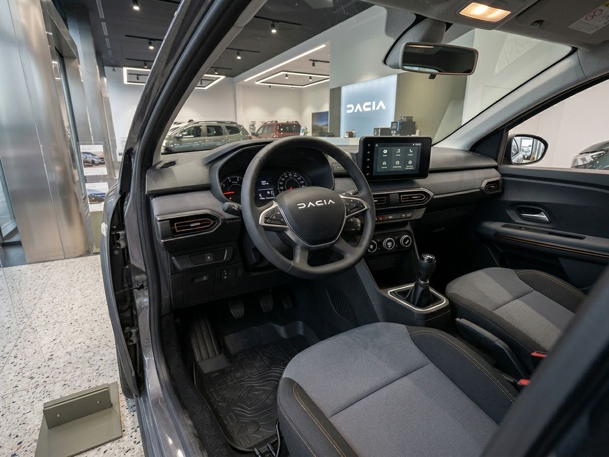 Dacia Innenraum mit schwarzen Sitzen - Cockpit und Armaturenbrett des modernen SUV