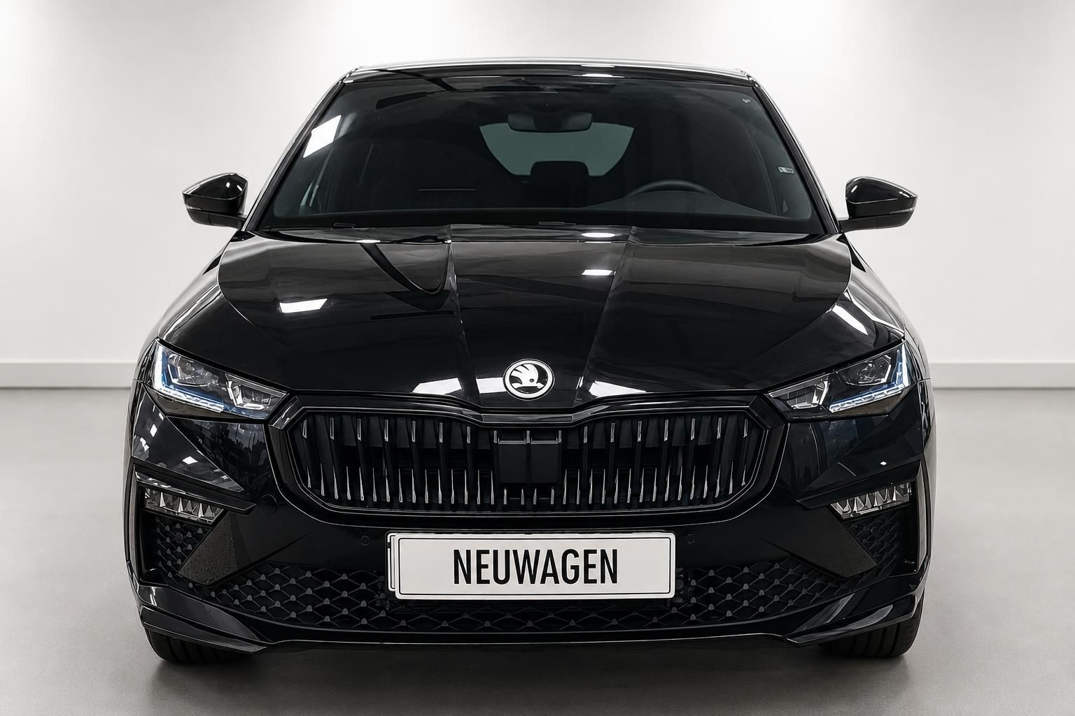 Skoda Scala schwarz Neuwagen Frontansicht direkt im Studio