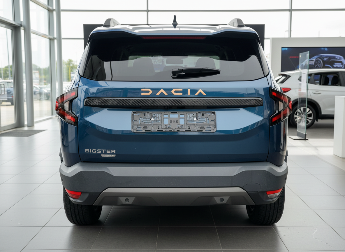 Dacia Bigster SUV in Blau – Heckansicht im Autohaus