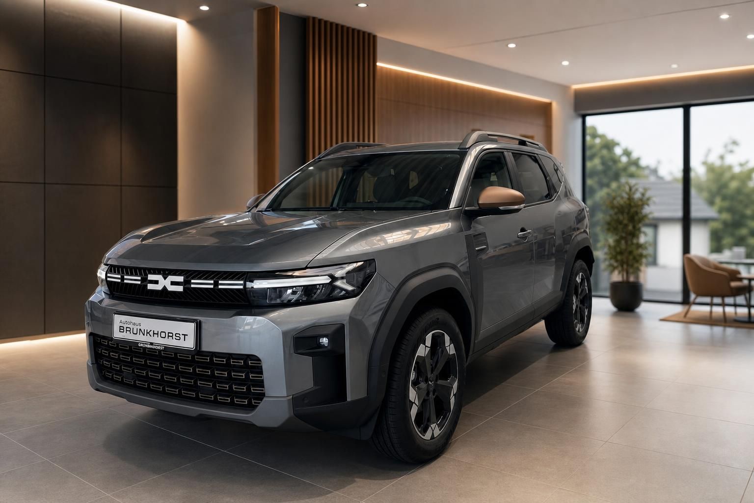 Dacia Bigster SUV grau Seitenansicht im Autohaus Showroom - modernes Design mit markanter Front