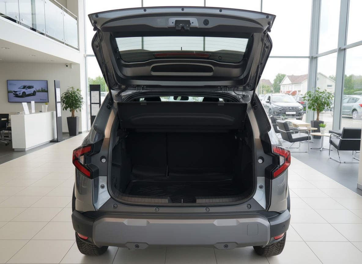 SUV grau Kofferraum geöffnet Innenansicht Autohaus Showroom