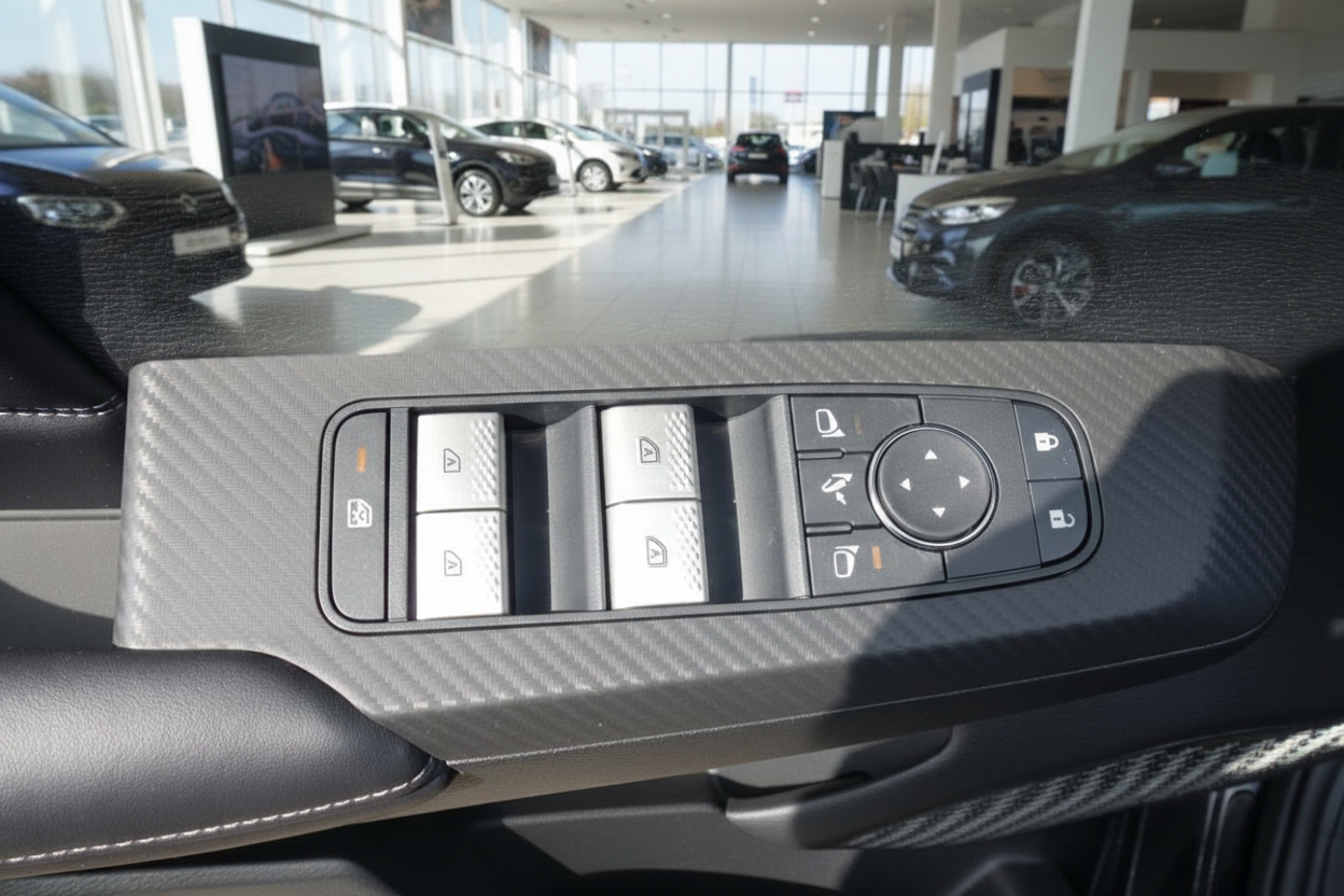 Fahrzeugtür-Schaltereinheit mit Fensterheber und Spiegelverstellung in Carbon-Optik