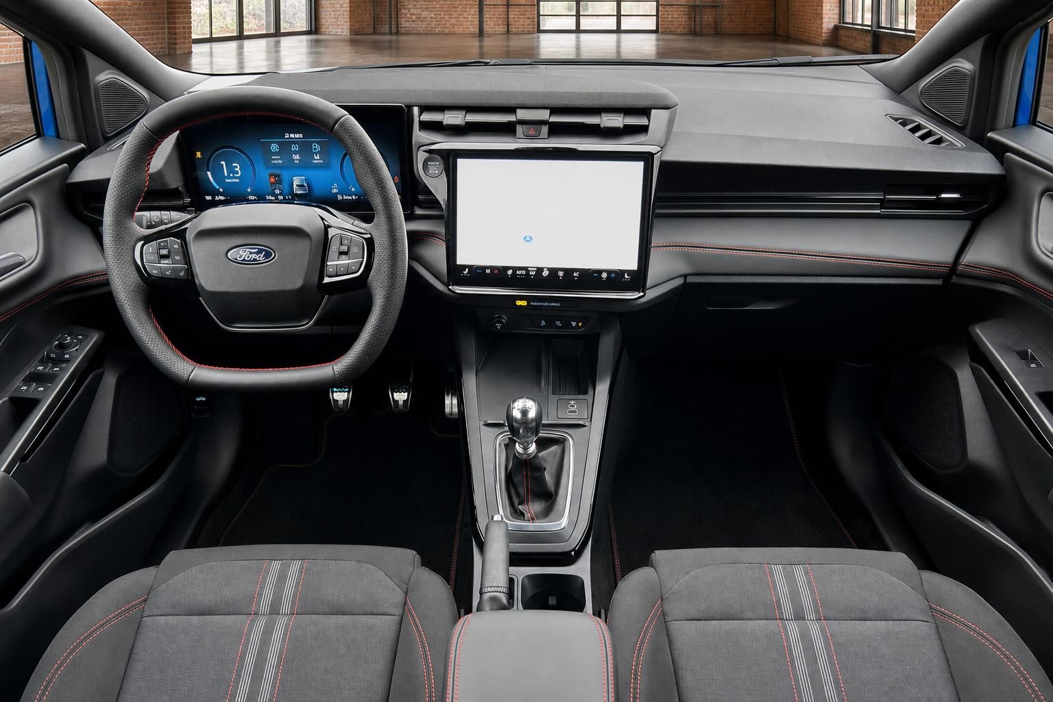 Ford Fahrerbereich mit Lenkrad, Digitaltacho und Infotainment-Display
