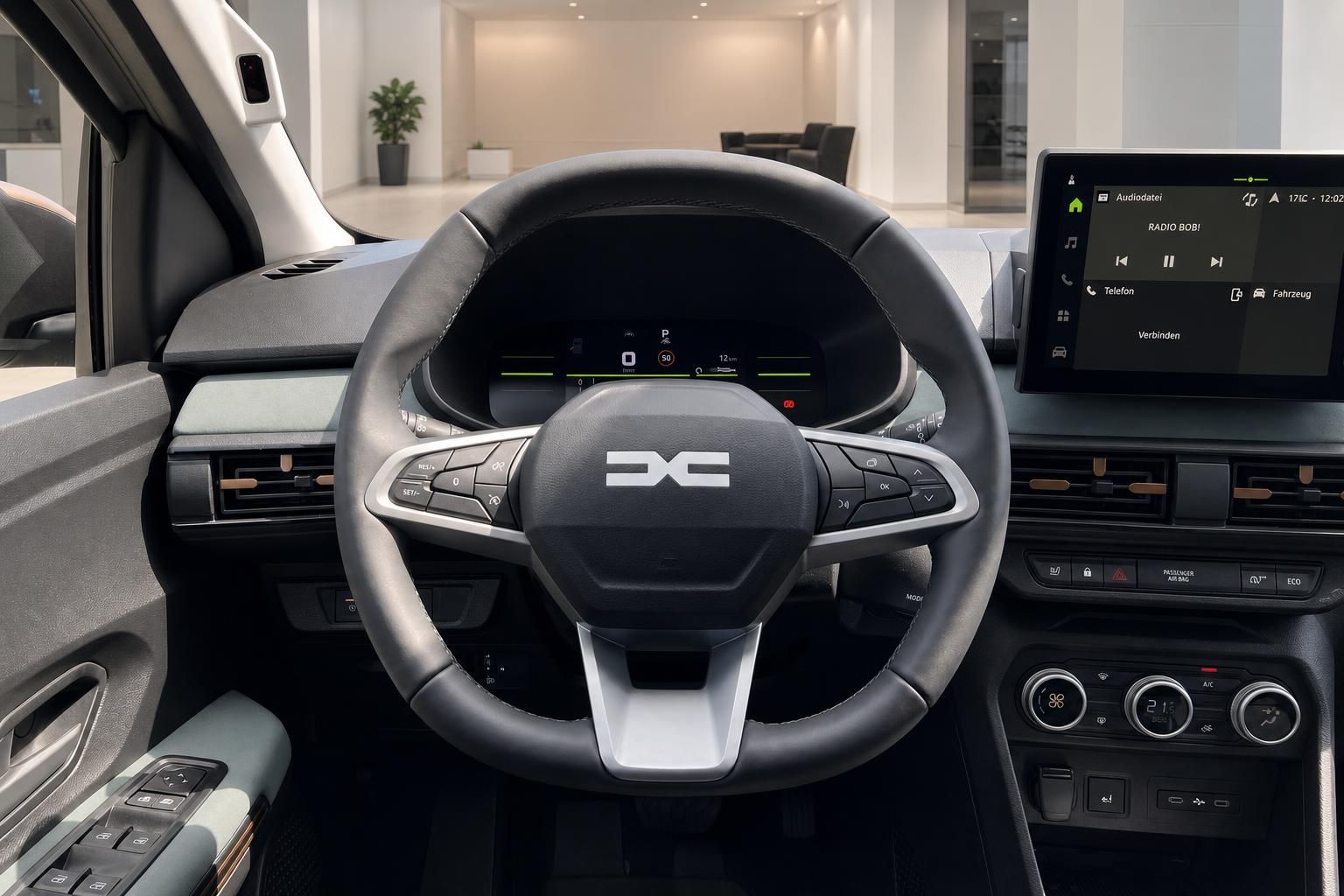 Dacia Jogger Cockpit-Detailansicht mit Lenkrad, Tacho und Infotainment-Display
