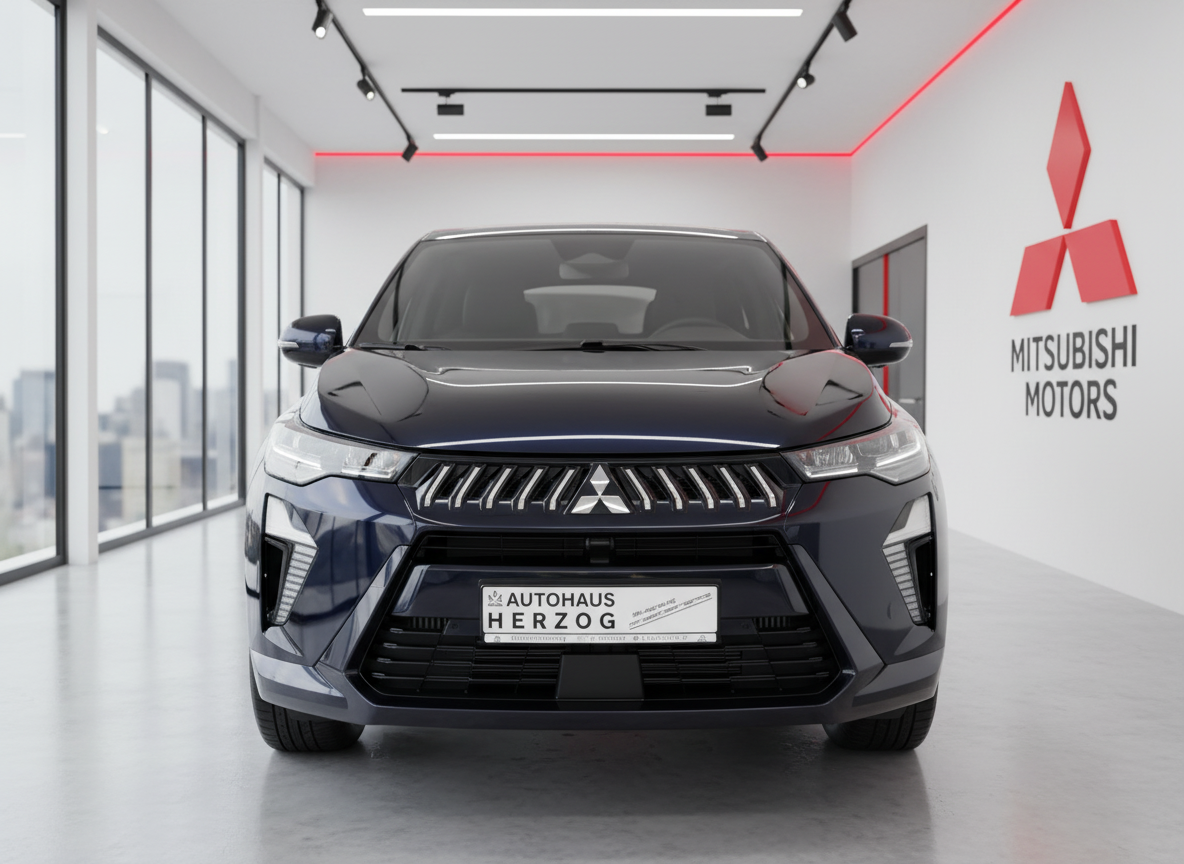 Mitsubishi SUV in Dunkelblau Frontansicht im Autohaus Herzog Showroom