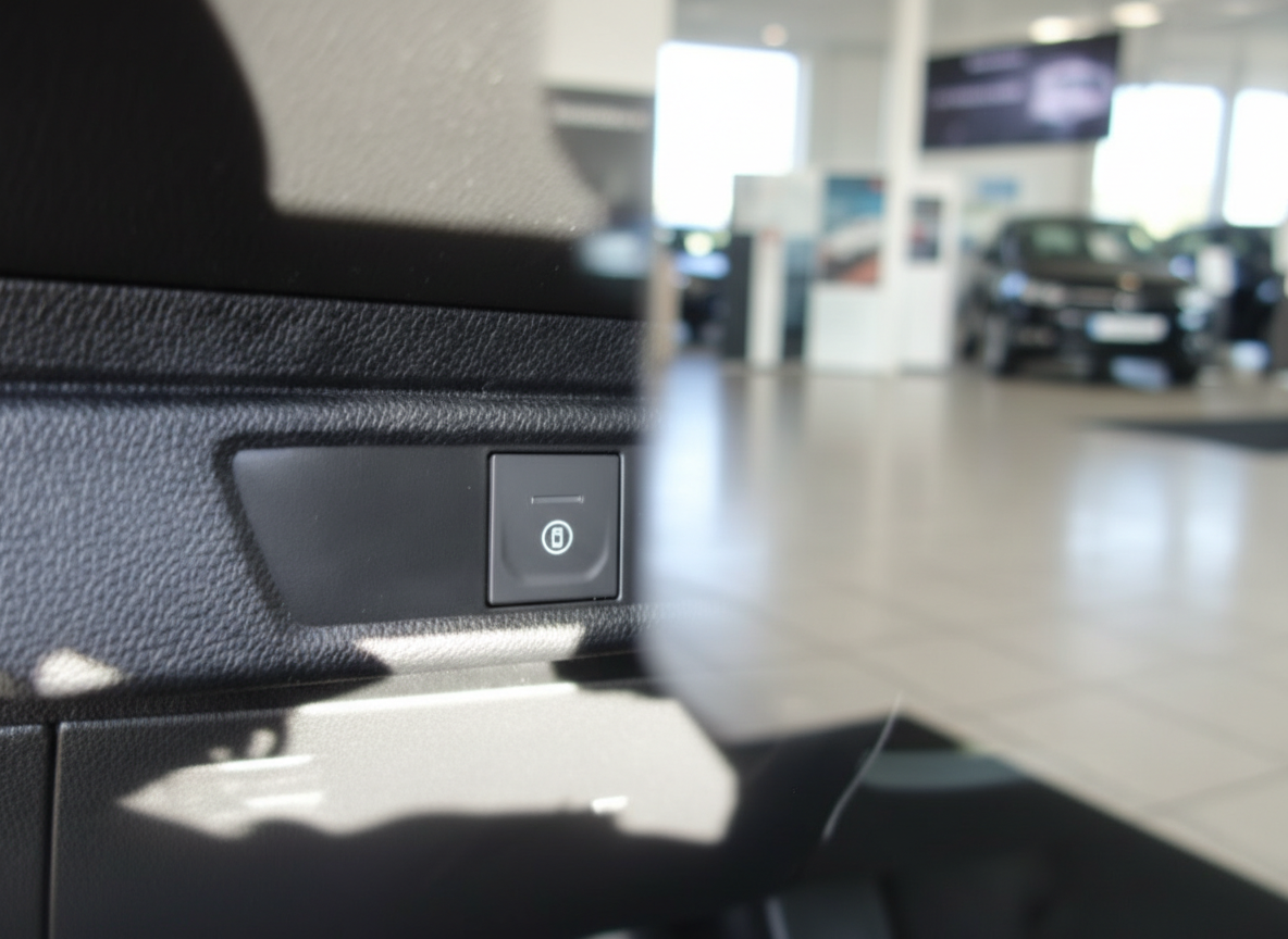 Fahrzeug Innenraum Detail: Elektrische Feststellbremse Schalter im Autohaus