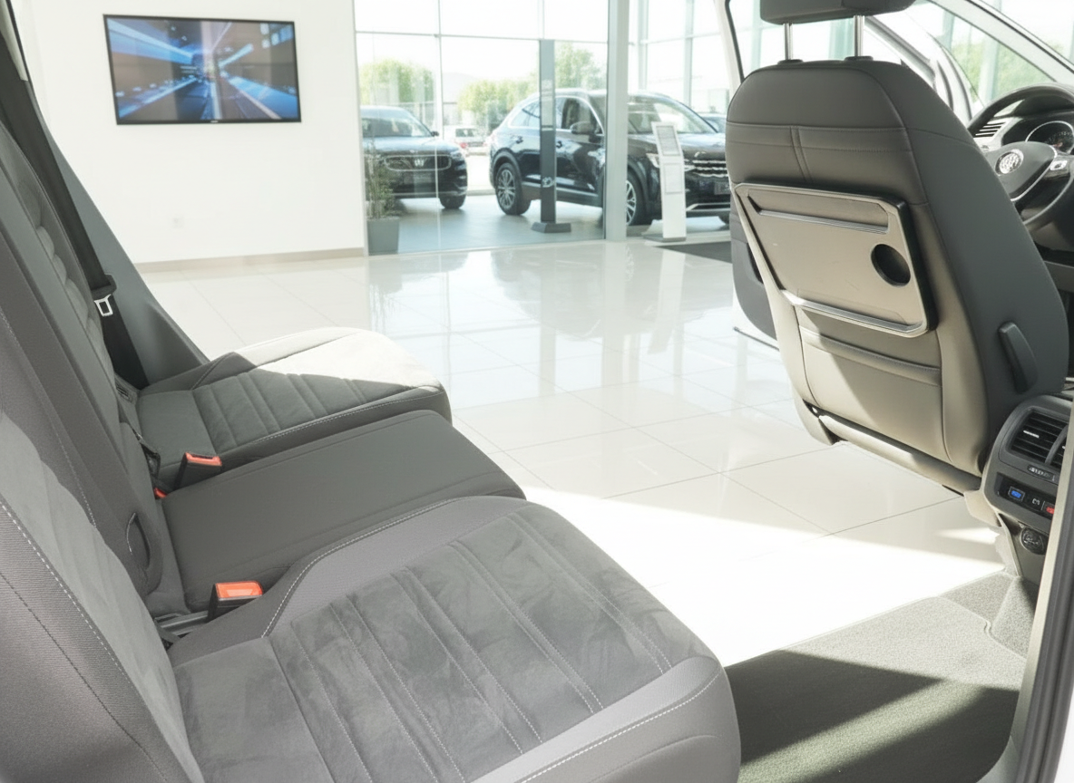 Volkswagen Innenraum Rücksitzbereich mit Alcantara-Sitzbezügen im Autohaus