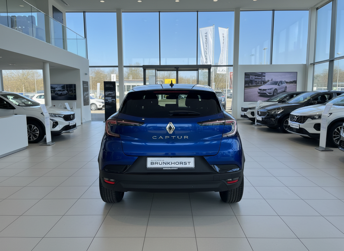 Renault Captur in Blau – Heckansicht im Autohaus Brunkhorst Showroom