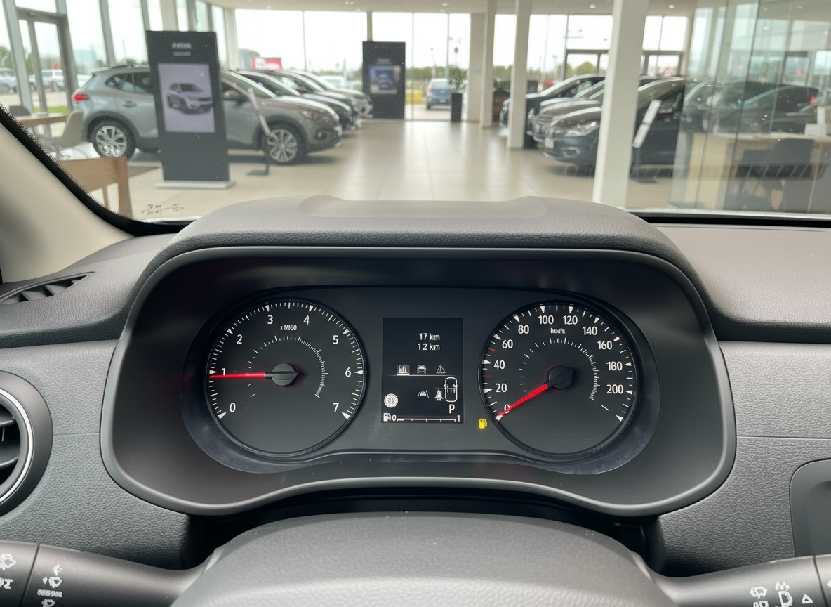 Fahrzeug-Armaturenbrett mit Tachometer und Drehzahlmesser im Autohaus