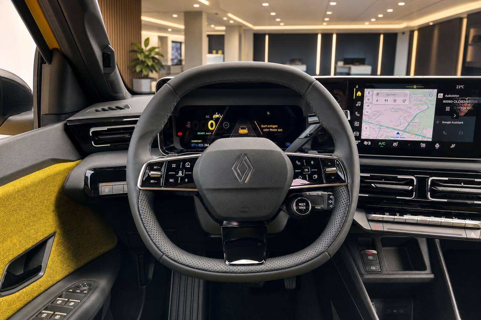 Renault Innenraum Cockpit mit Lenkrad, digitalem Kombiinstrument und Infotainment-Display
