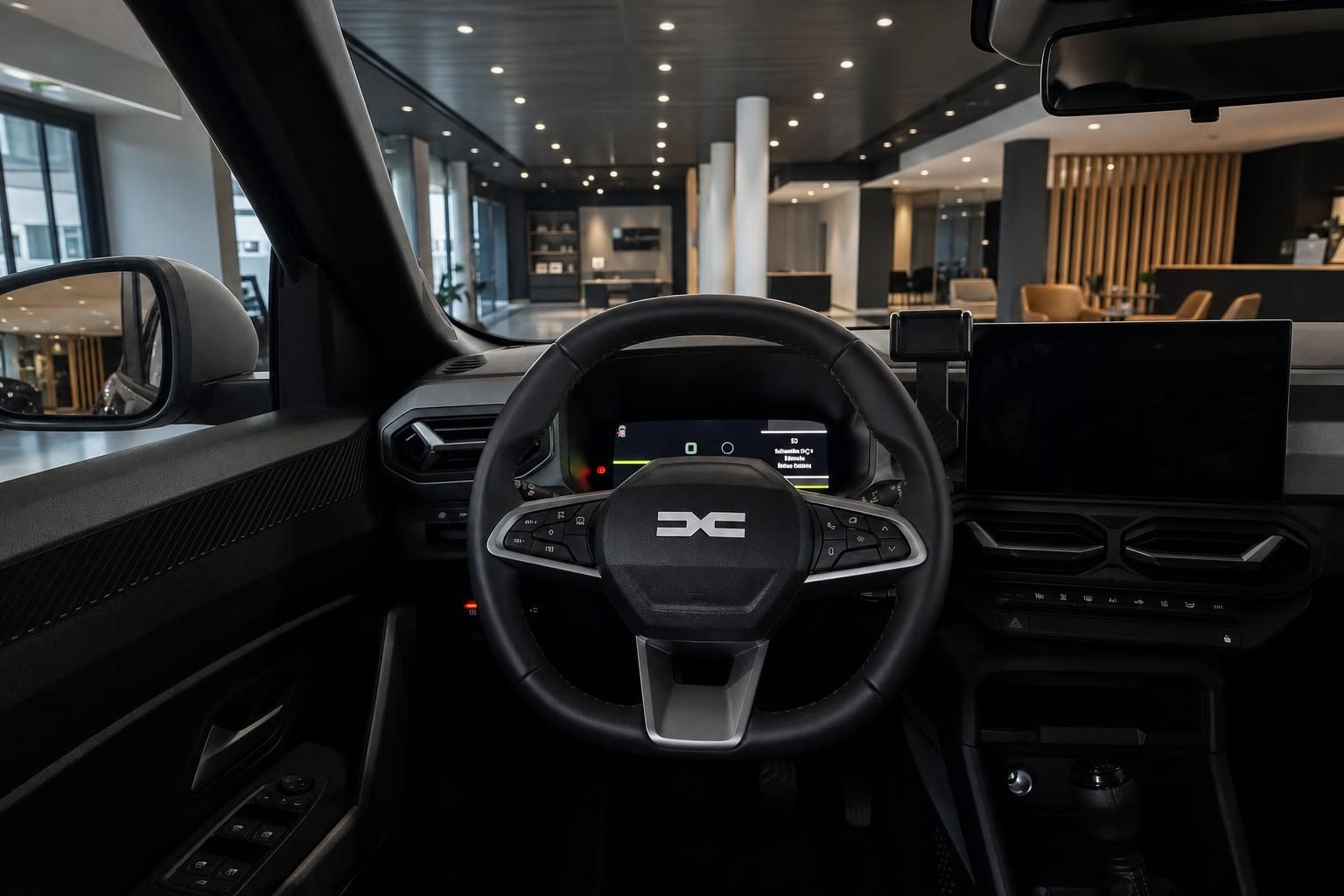 Cockpit und Lenkrad eines Dacia mit digitalem Display im Showroom