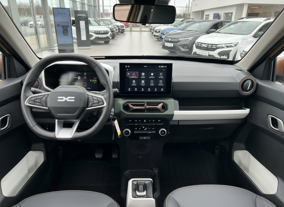 Dacia Duster Innenraum mit digitalem Cockpit, großem Touchscreen und modernem Armaturenbrett