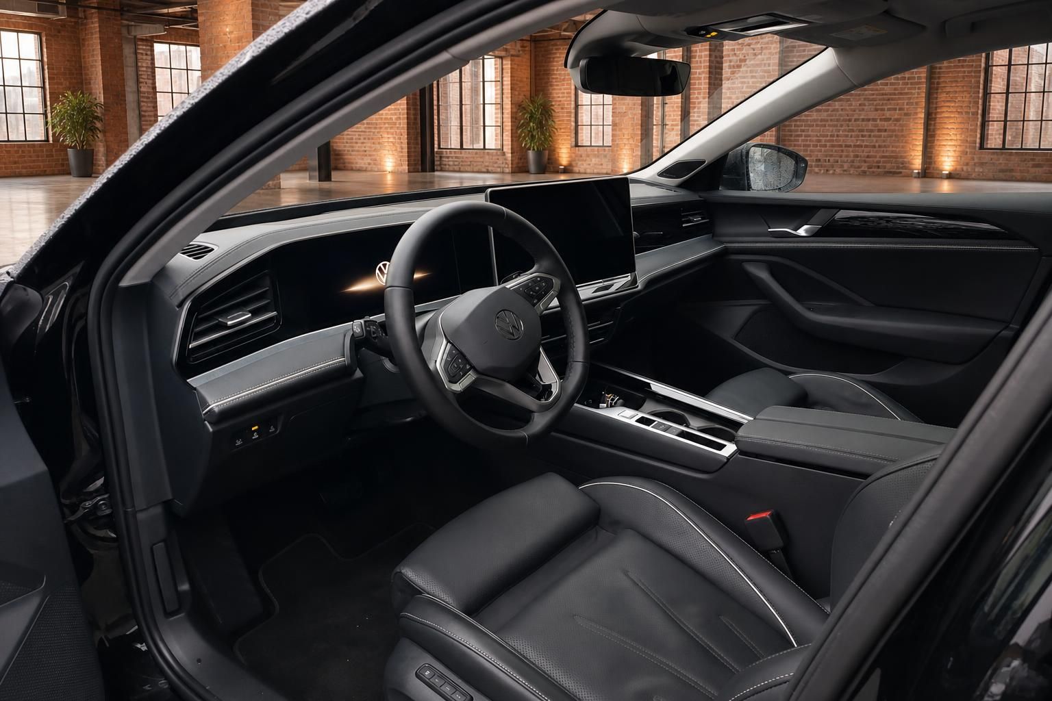 VW Passat Innenraum mit Cockpit, Lederausstattung und Digitaldisplay