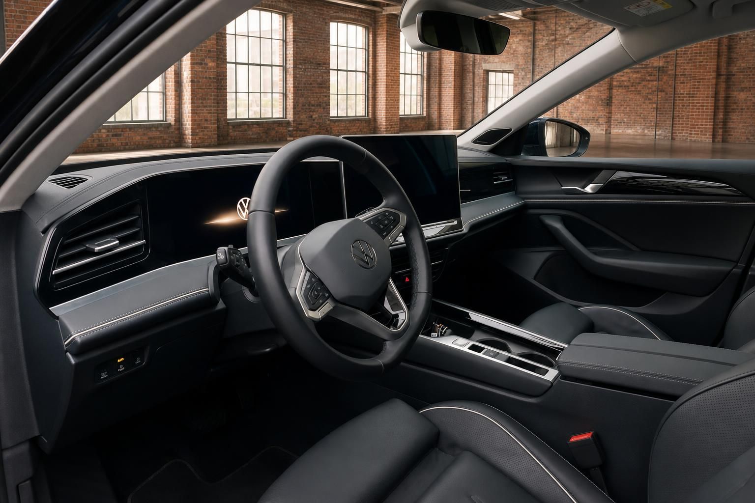 VW Passat Innenraum mit Lenkrad und Cockpit Display in Schwarz