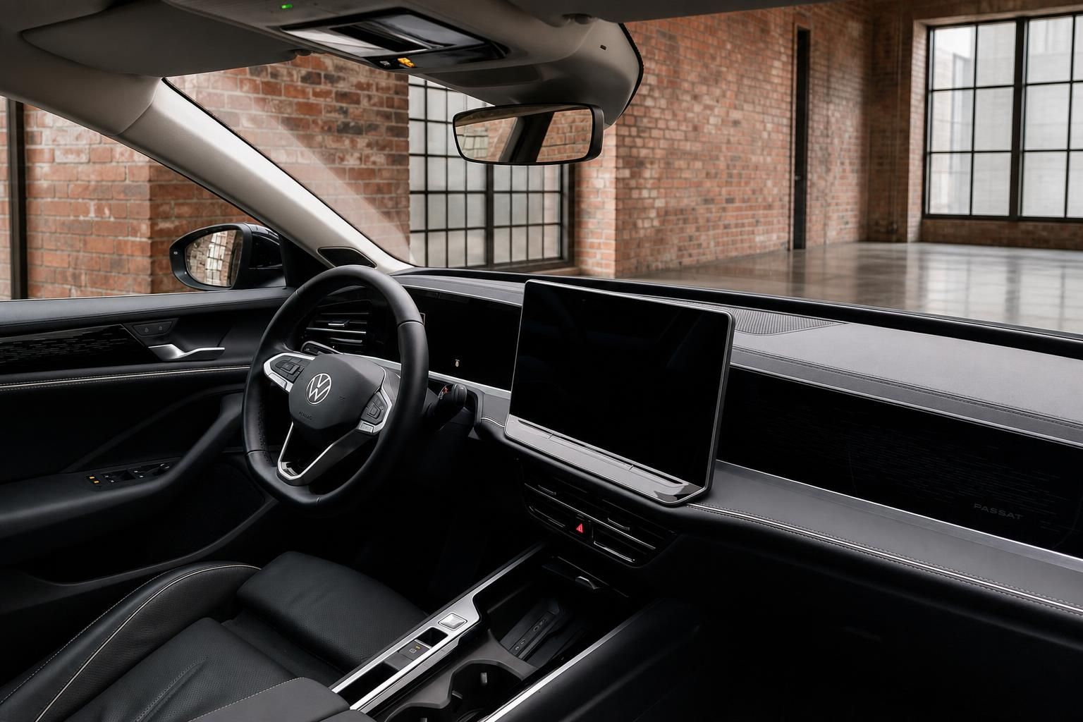 VW Passat Cockpit mit Touchscreen und Lenkrad von der Seite
