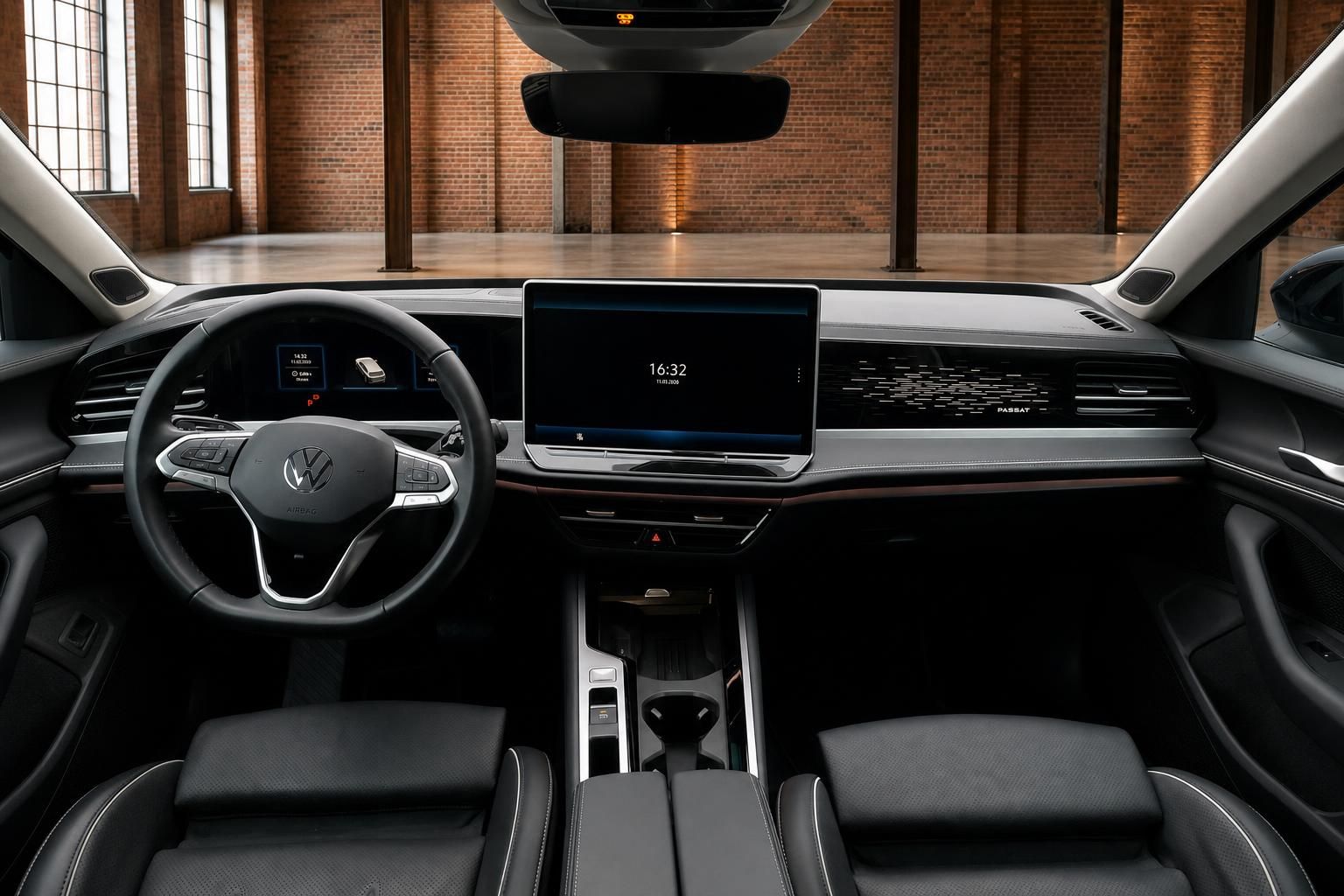 VW Passat Innenraum Frontansicht mit Armaturenbrett und Sitzen