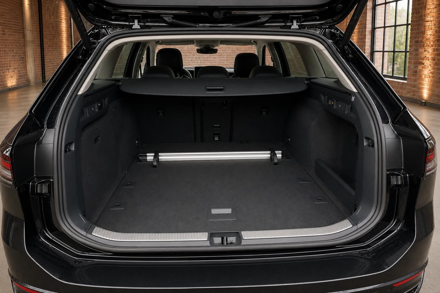 VW Passat Variant Kofferraum mit umgeklappter Sitzbank und viel Ladevolumen
