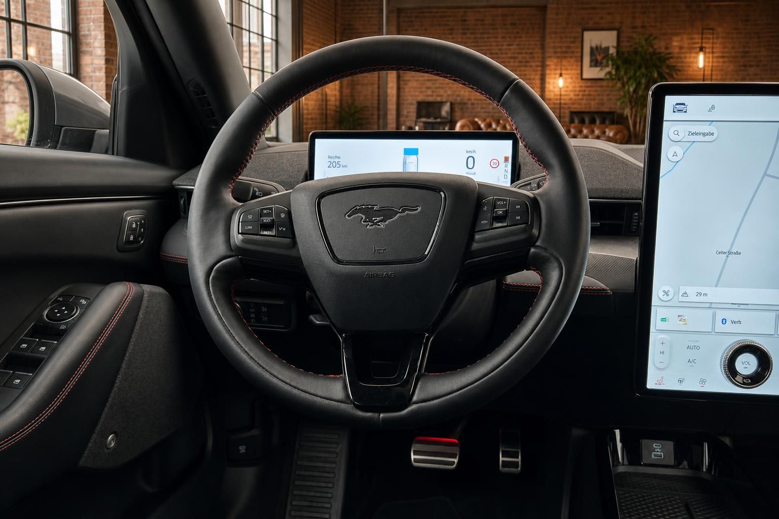 Ford Mustang Mach-E Lenkrad mit Pony-Logo und digitalem Kombiinstrument