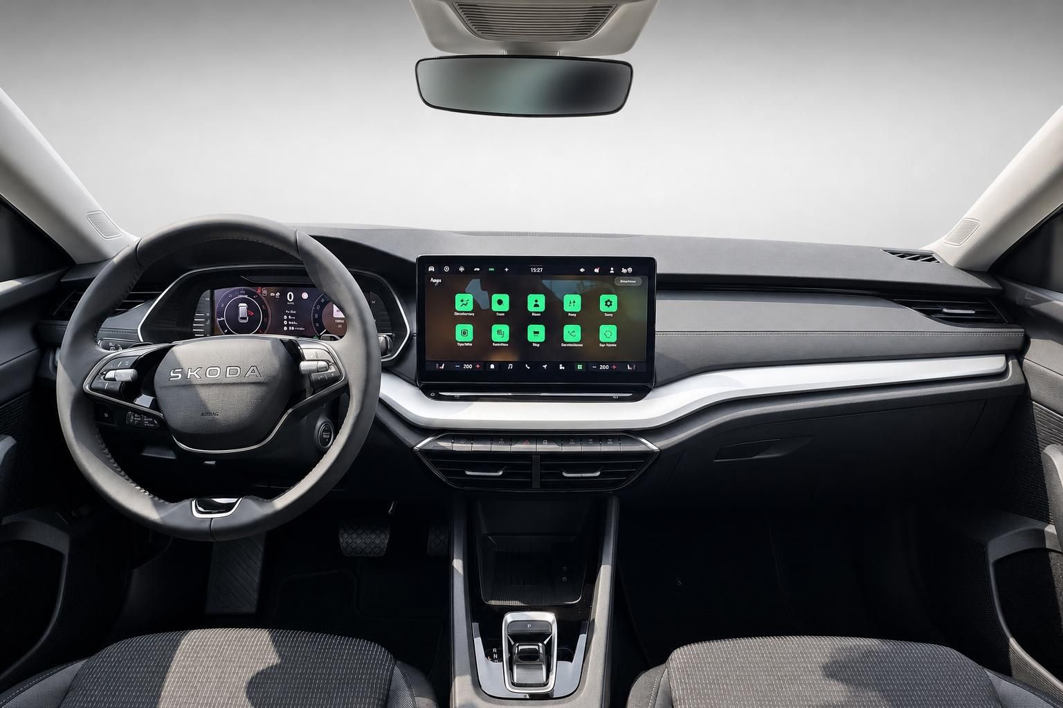 Skoda Cockpit mit Lenkrad, Digitaltacho und Infotainment-Display