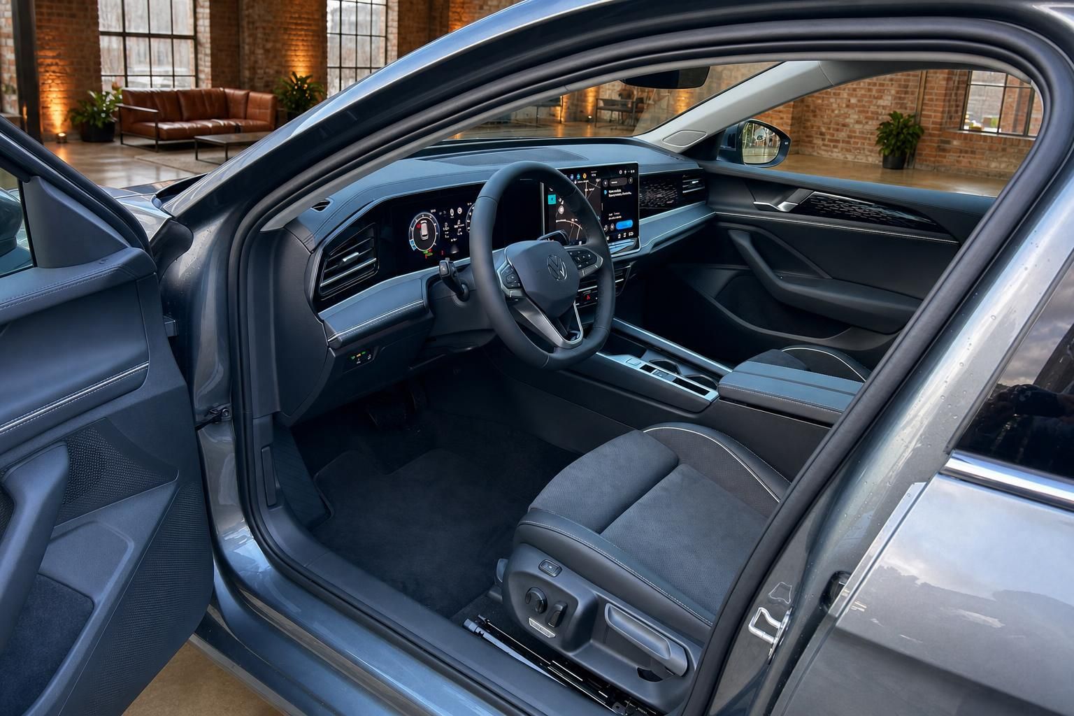 VW Innenraum mit Cockpit, Lenkrad und Sitzen im Detail