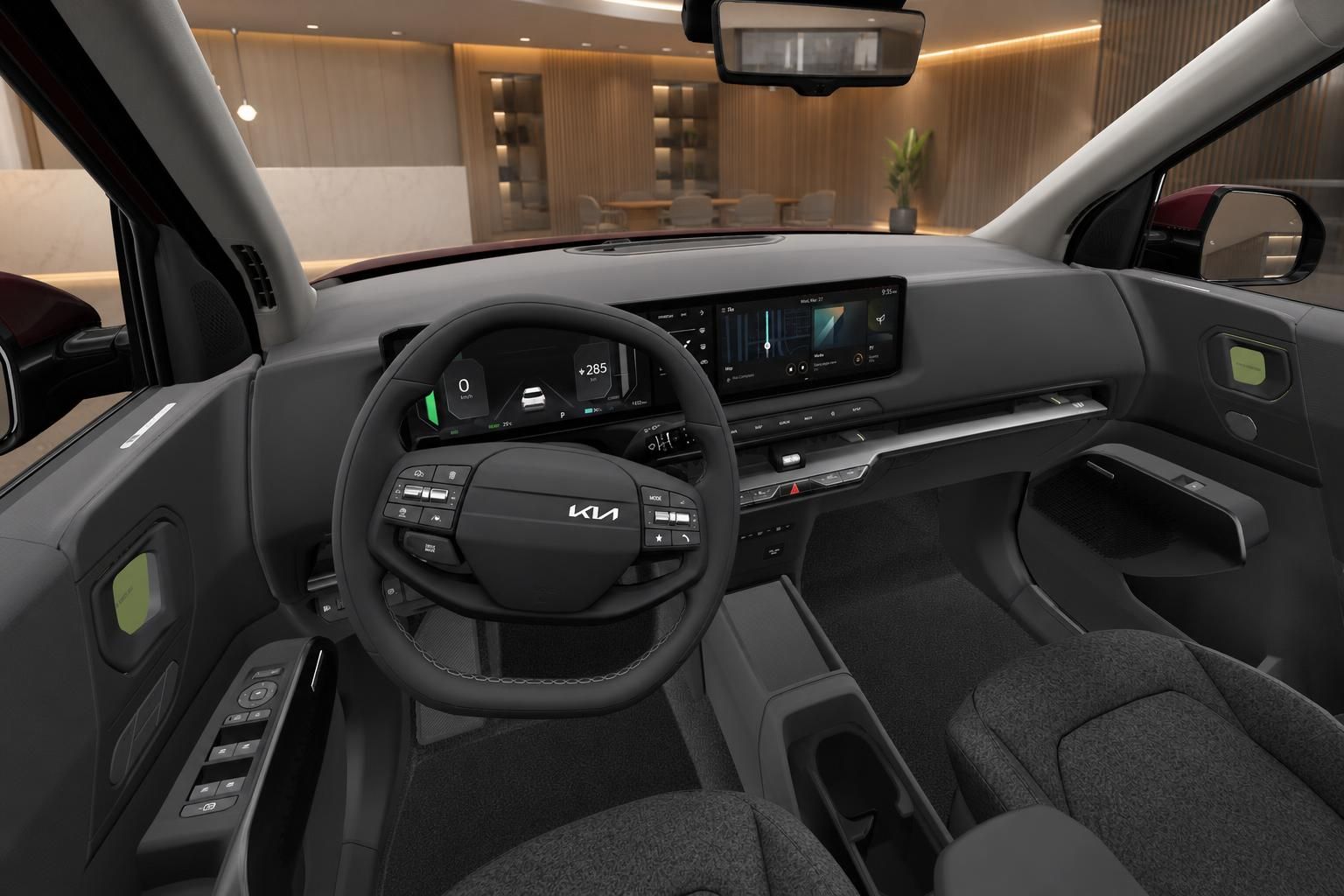 Kia EV2 Cockpit mit Lenkrad und digitalem Display