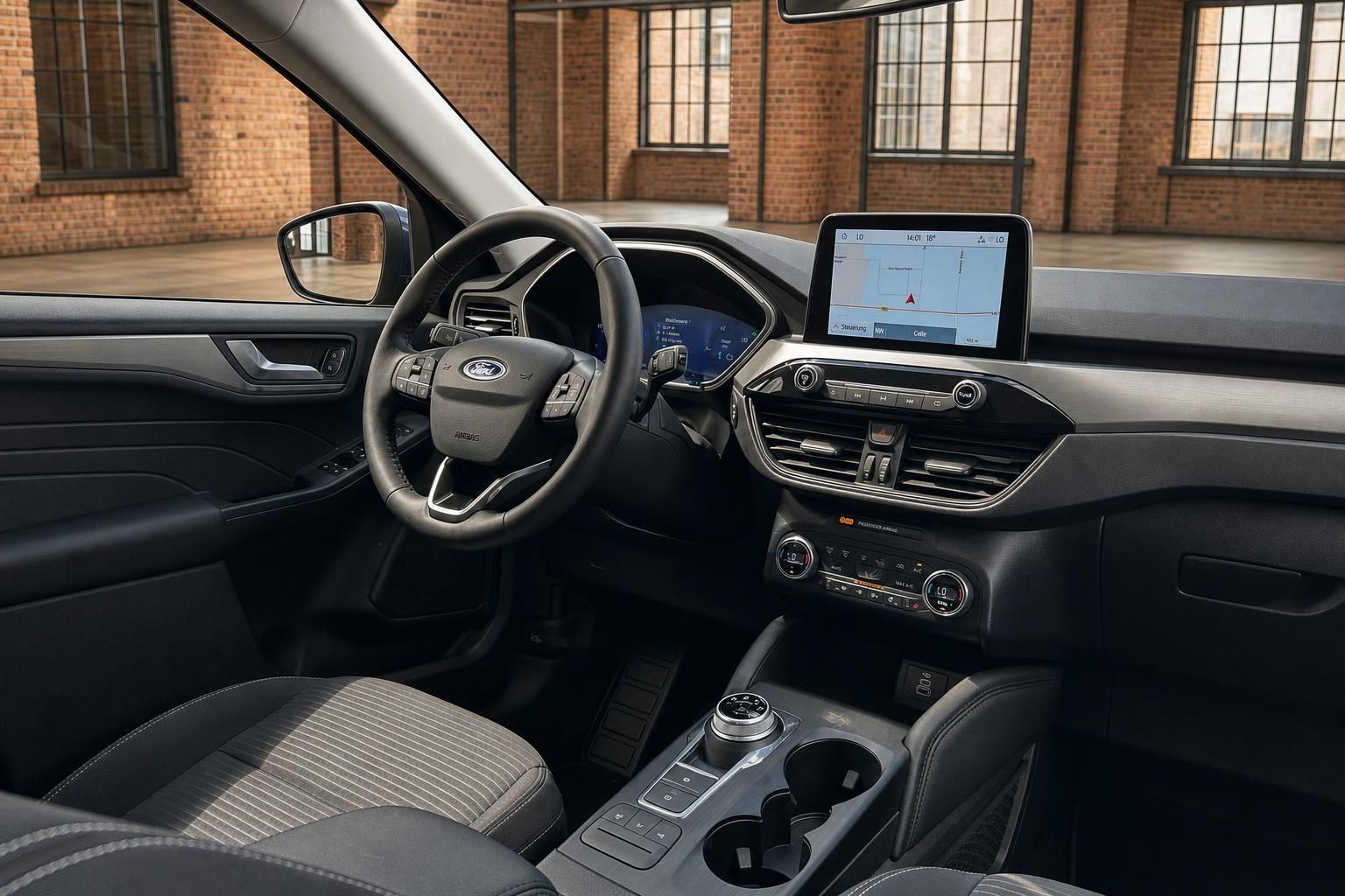 Ford Cockpit mit Navigationssystem und Mittelkonsole im Detail