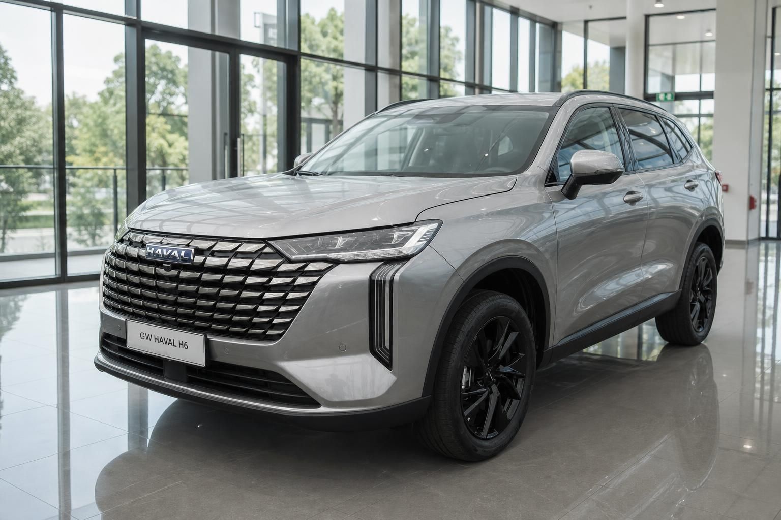 GWM Haval H6 SUV Silber, Frontansicht schraeg im Autohaus