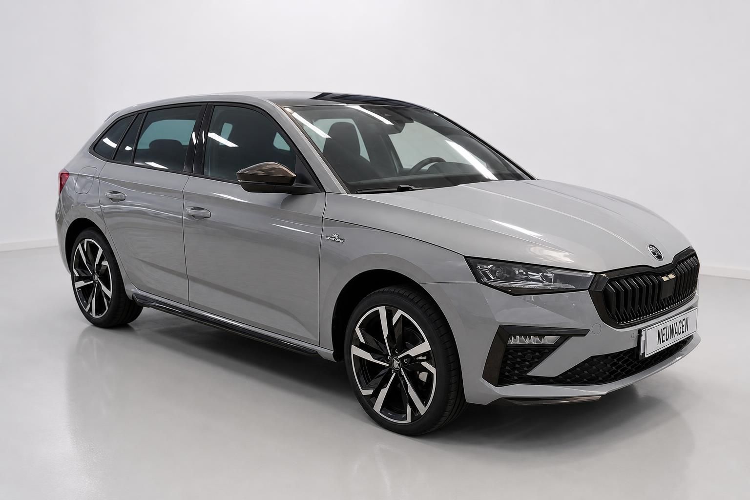 Skoda Scala Monte Carlo in Grau, Seitenansicht schräg vorne
