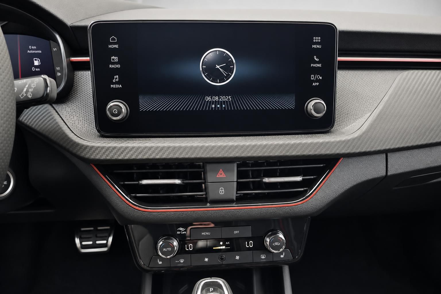 Skoda Mittelkonsole mit Touchscreen, Klimabedienung und Lüftungsdüsen
