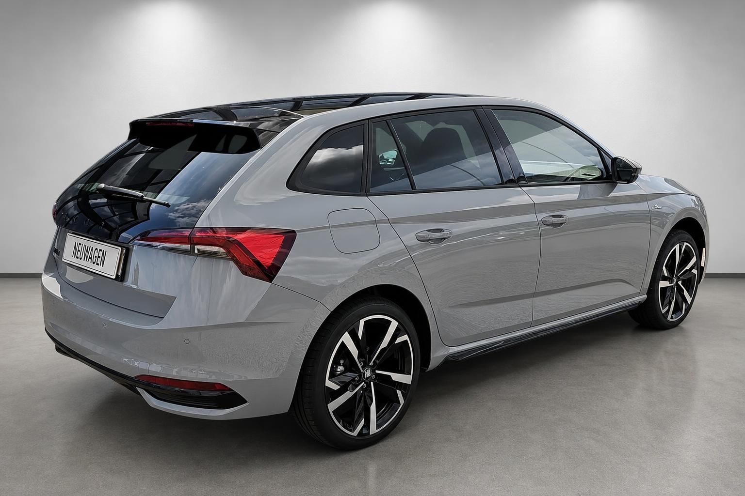 Škoda Scala Grau, Seiten-Heckansicht mit Panoramadach