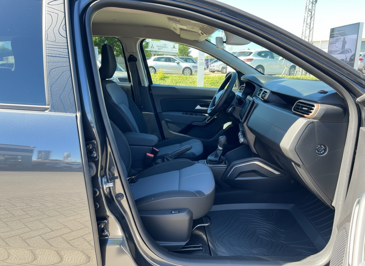 Dacia Duster Innenraum Fahrerseite mit schwarzen Sitzen und Schaltgetriebe