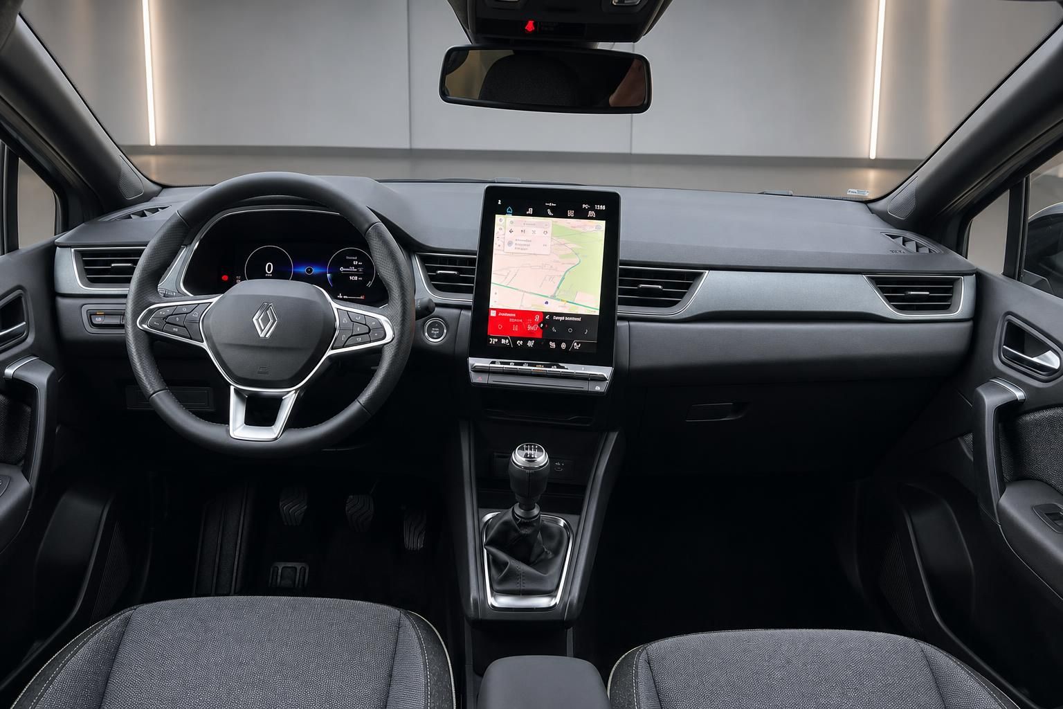Renault Innenraum mit digitalem Cockpit, Touchscreen-Display und modernem Dashboard