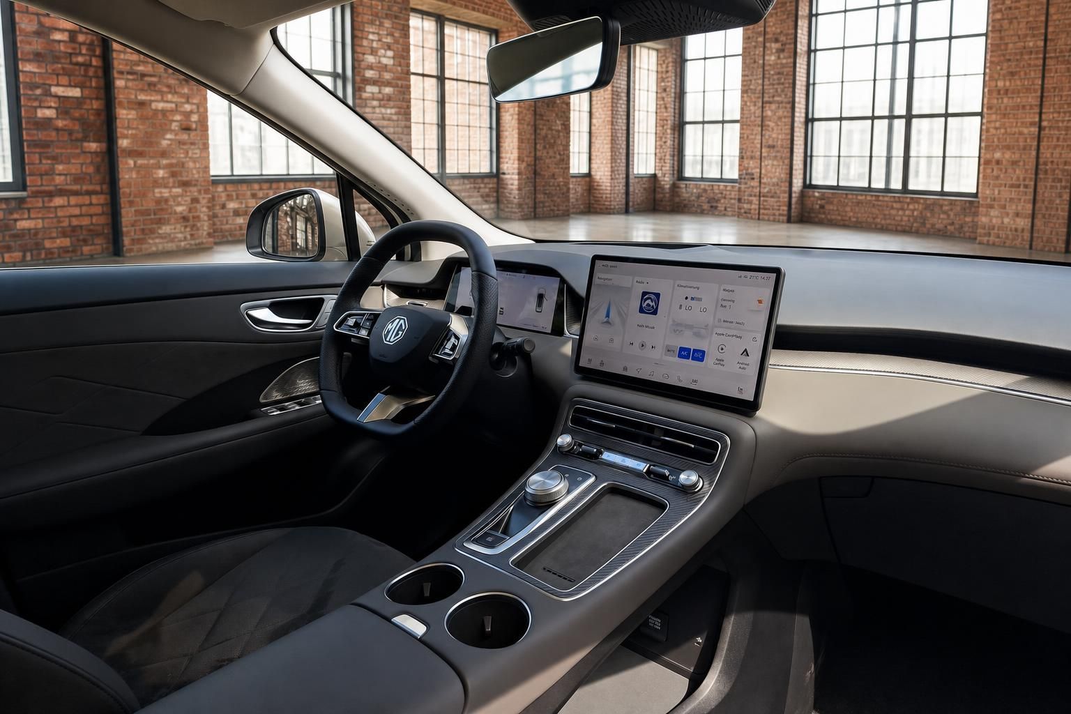 MG Cockpit mit Lenkrad, Touchscreen und Mittelkonsole