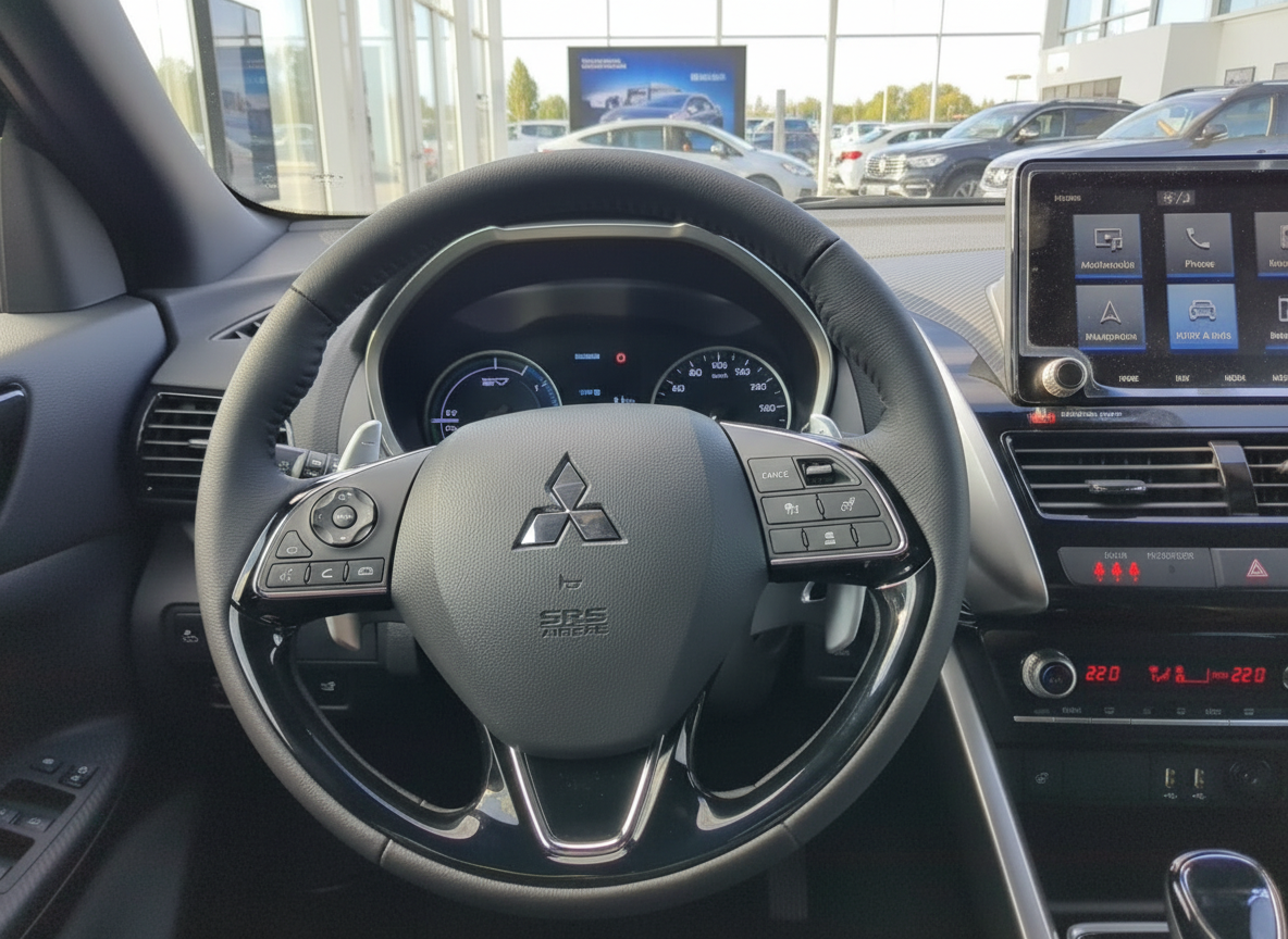 Mitsubishi Innenraum Cockpit mit Lenkrad, Digitalanzeige und Touchscreen-Infotainment