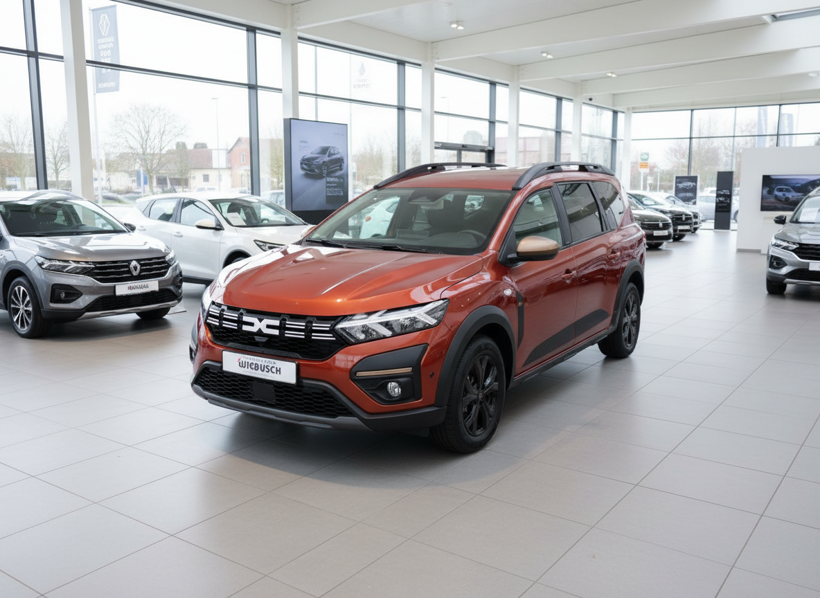 Dacia Jogger in Orange im Autohaus Wicbusch Showroom – Siebensitzer SUV Kombi