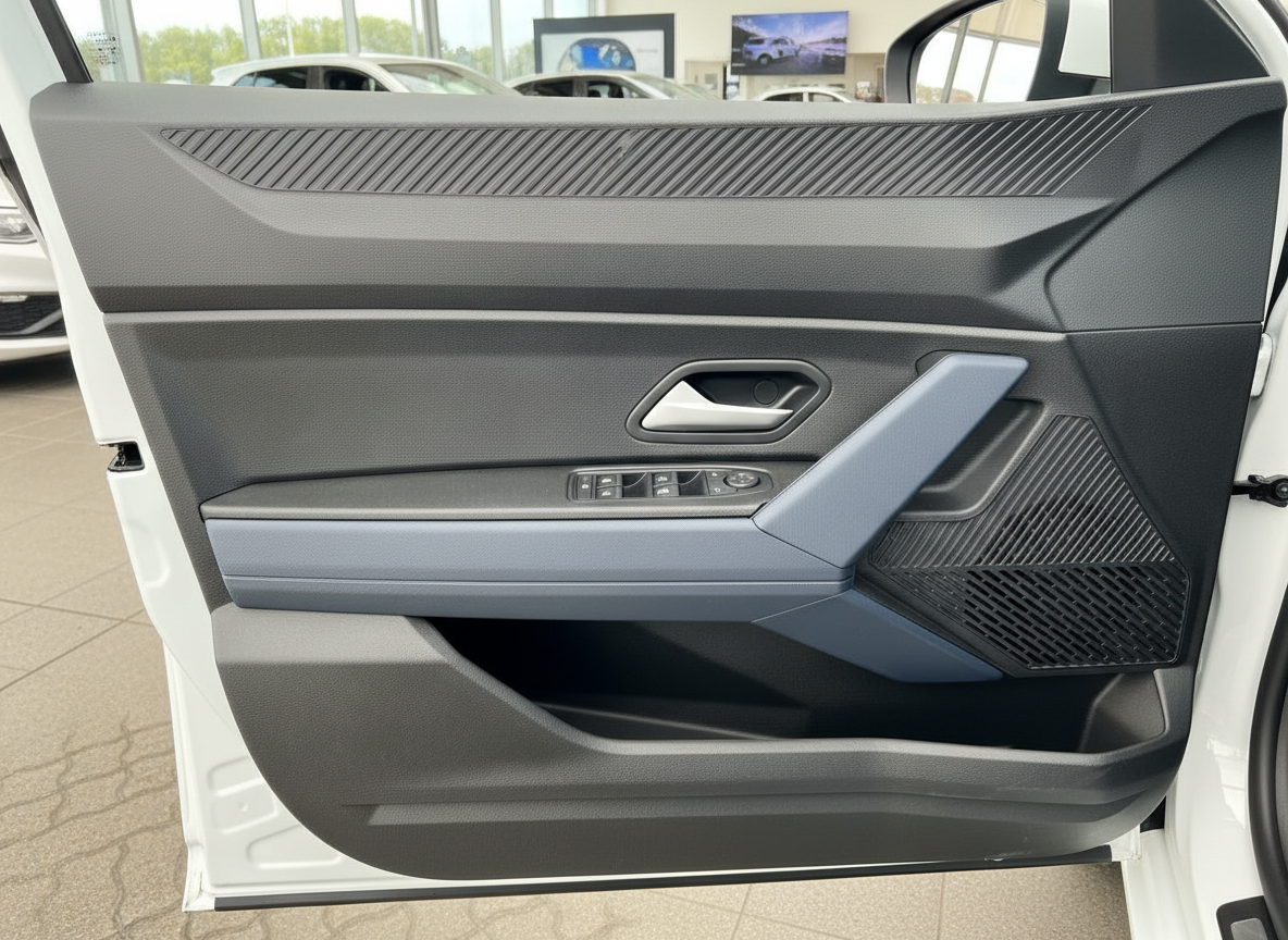 Fahrzeuginnenraum Fahrertür mit Fensterheber und Lautsprecher in Grau-Blau