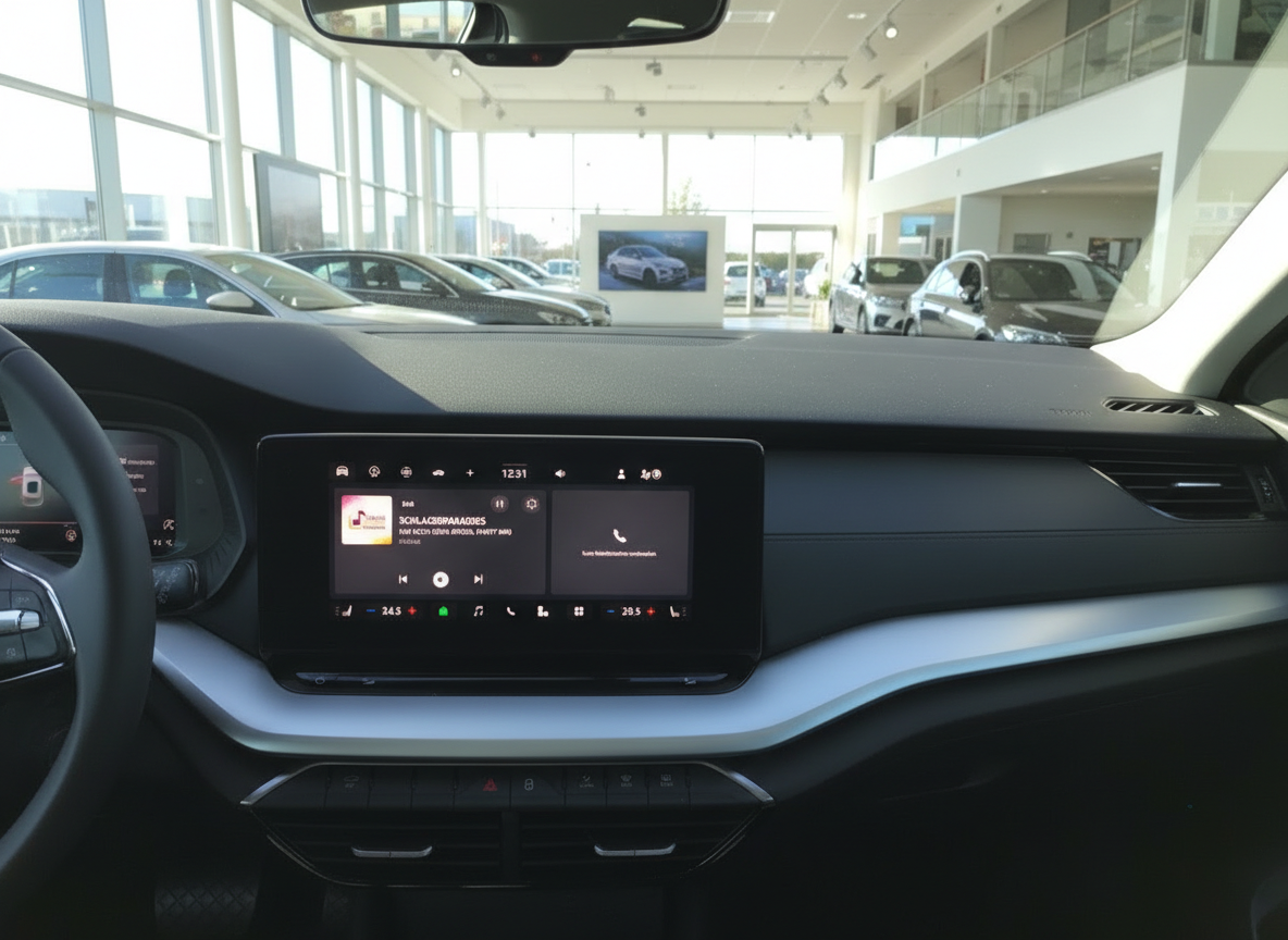 Volkswagen Innenraum mit Infotainment-Touchscreen im Autohaus