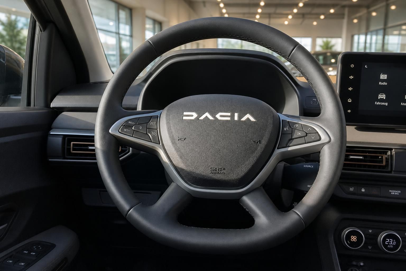 Dacia Fahrzeug Innenraum mit Lenkrad und Armaturenbrett