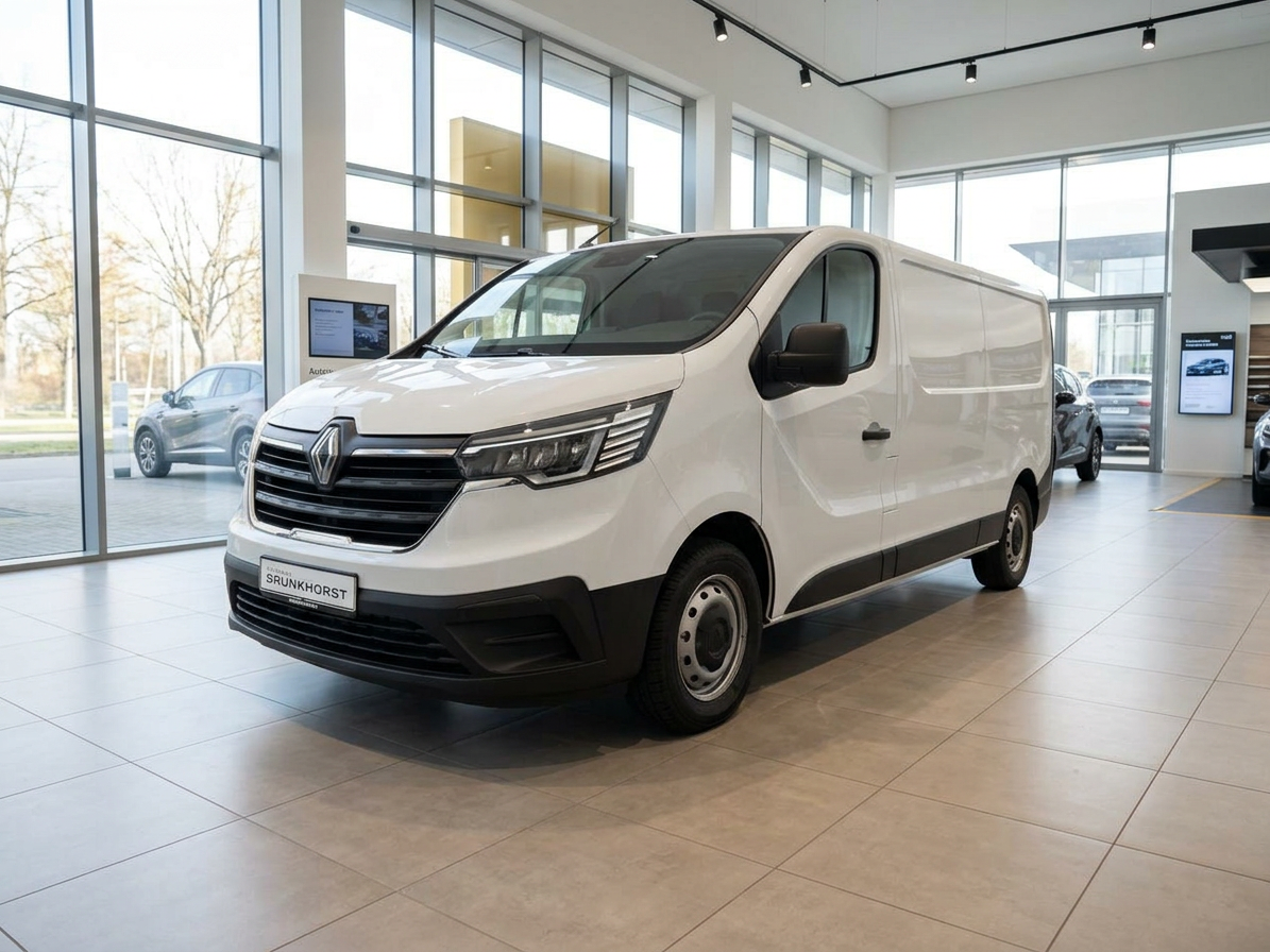 Weißer Renault Trafic Kastenwagen im Autohaus Srunkhorst Showroom