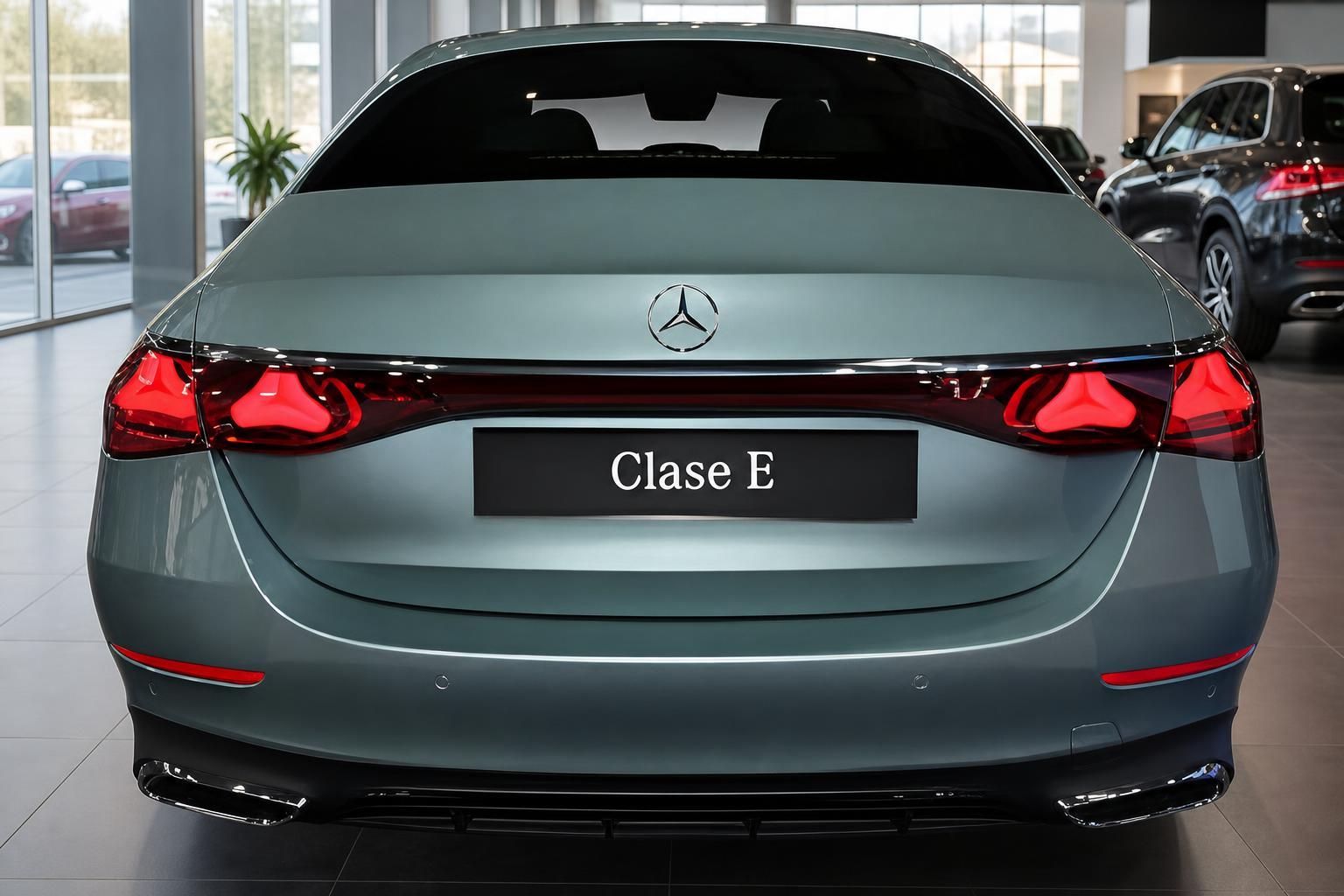 Mercedes-Benz Clase E Heckansicht mit Rückleuchten im Showroom